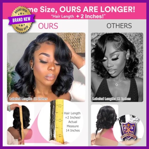13x6 HD Lace Front Bob Wig Human Hair 200% Density Body Wave main image 3